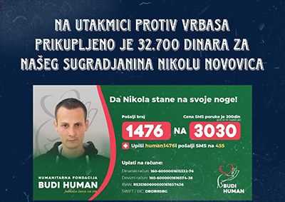 Na utakmici za Nikolu prikupljeno 32.700 dinara